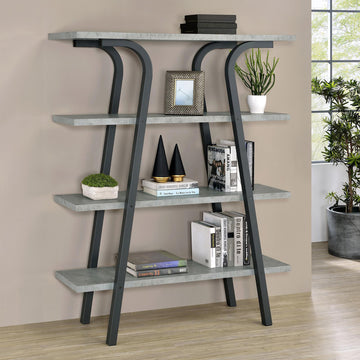 Cement And Gunmetal 3 Shelf Rectangular Bookcase 4 Cement Grey Gray Geometric Vertical Office Open Back Wood Contemporary,Modern Wood