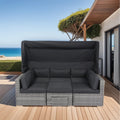 7 Piece Patio Furniture Set W Retractable Canopy Wicker Rattan Sectional Sofa Set Patio Furniture With Washable Cushions For Lawn, Garden, Backyard, Poolside Grey Wicker Black Cushion Yes Complete Patio Set Black Grey Rust Resistant Frame Mildew