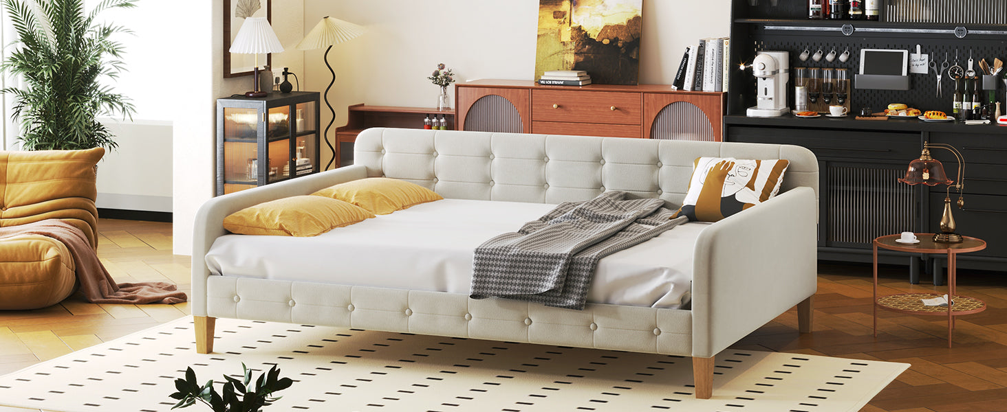 Full Size Upholstered Daybed With 4 Support Legs,White Full White Upholstered