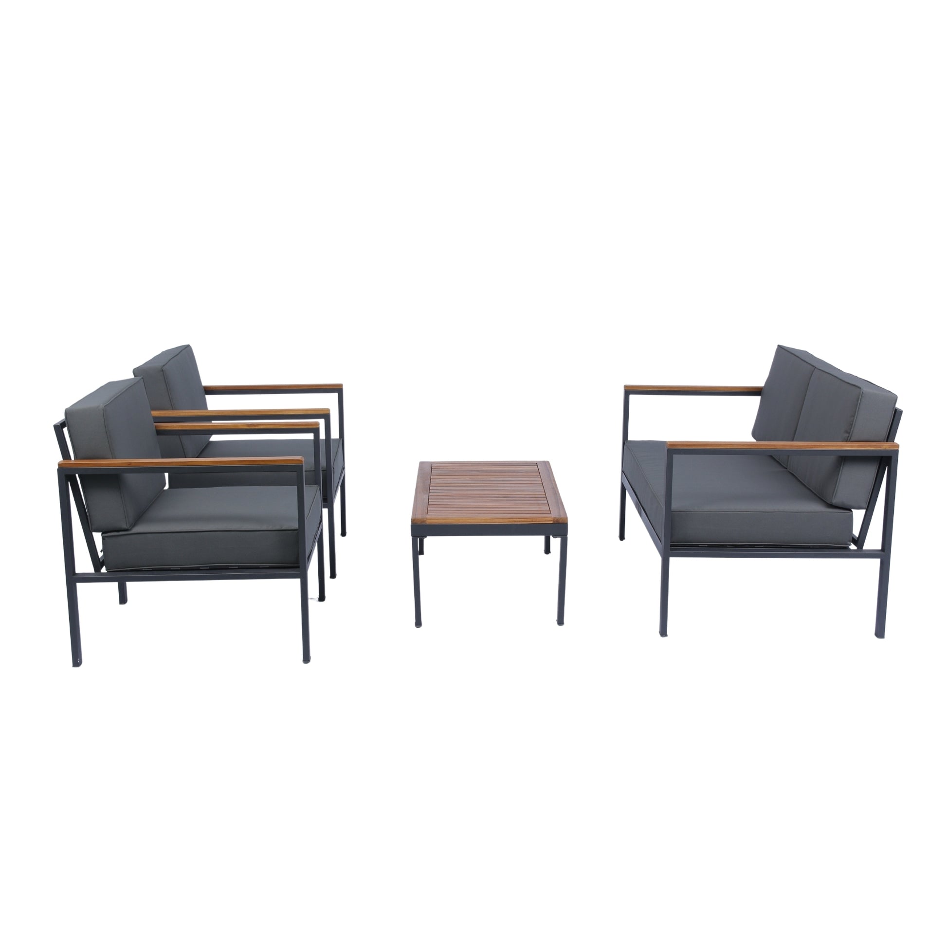 4 Piece Outdoor Sofa Set With Acacia Wood Top, Padded Patio Conversation Table Chair Set W Coffee Table For Garden, Backyard, Poolside Dark Grey Cushion Yes Complete Patio Set Dark Grey Rust Resistant Frame Mildew Resistant Cushion Garden & Outdoor