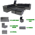 8 Piece Patio Sectional Wicker Rattan Outdoor Furniture Sofa Set With One Storage Box Under Seat And Cushion Box Grey Wicker Black Cushion Clear Glass Top Yes Complete Patio Set Black Grey Rust Resistant Frame Mildew Resistant Cushion Garden & Outdoor