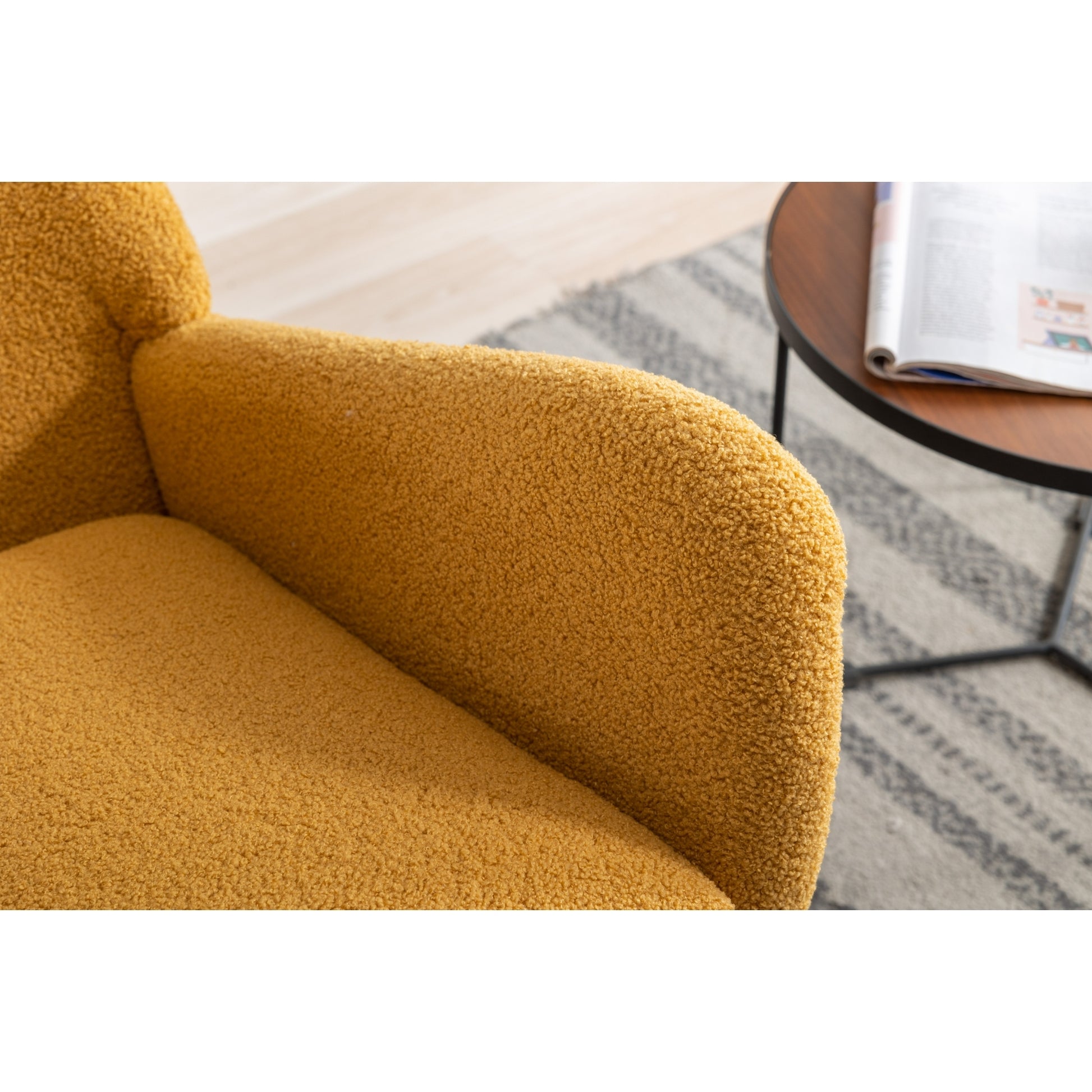 35.5 Inch Rocking Chair With Pocket, Soft Teddy Fabric Rocking Chair For Nursery, Comfy Wingback Glider Rocker With Safe Solid Wood Base For Living Room Bedroom Balcony Turmeric Yellow Casual Foam Teddy