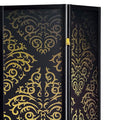 Black 4 Panel Folding Screen Black Traditional Wood