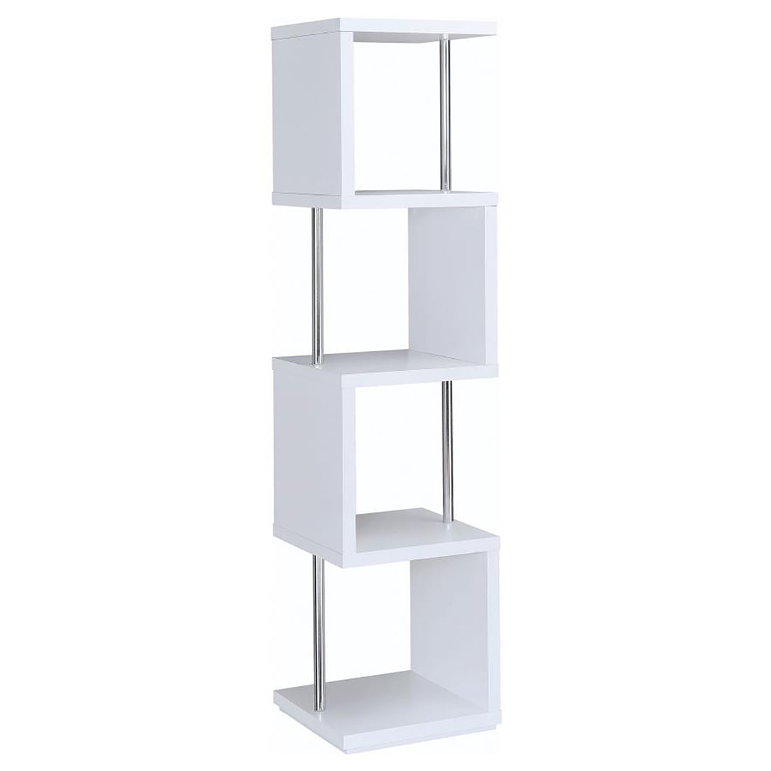 White And Chrome 4 Tier Bookcase 4 White White Geometric Vertical Office Open Back Wood Contemporary,Modern Wood Metal