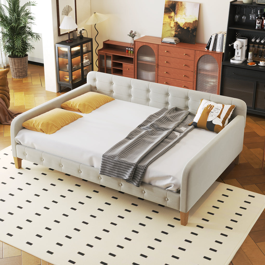 Full Size Upholstered Daybed With 4 Support Legs,White Full White Upholstered