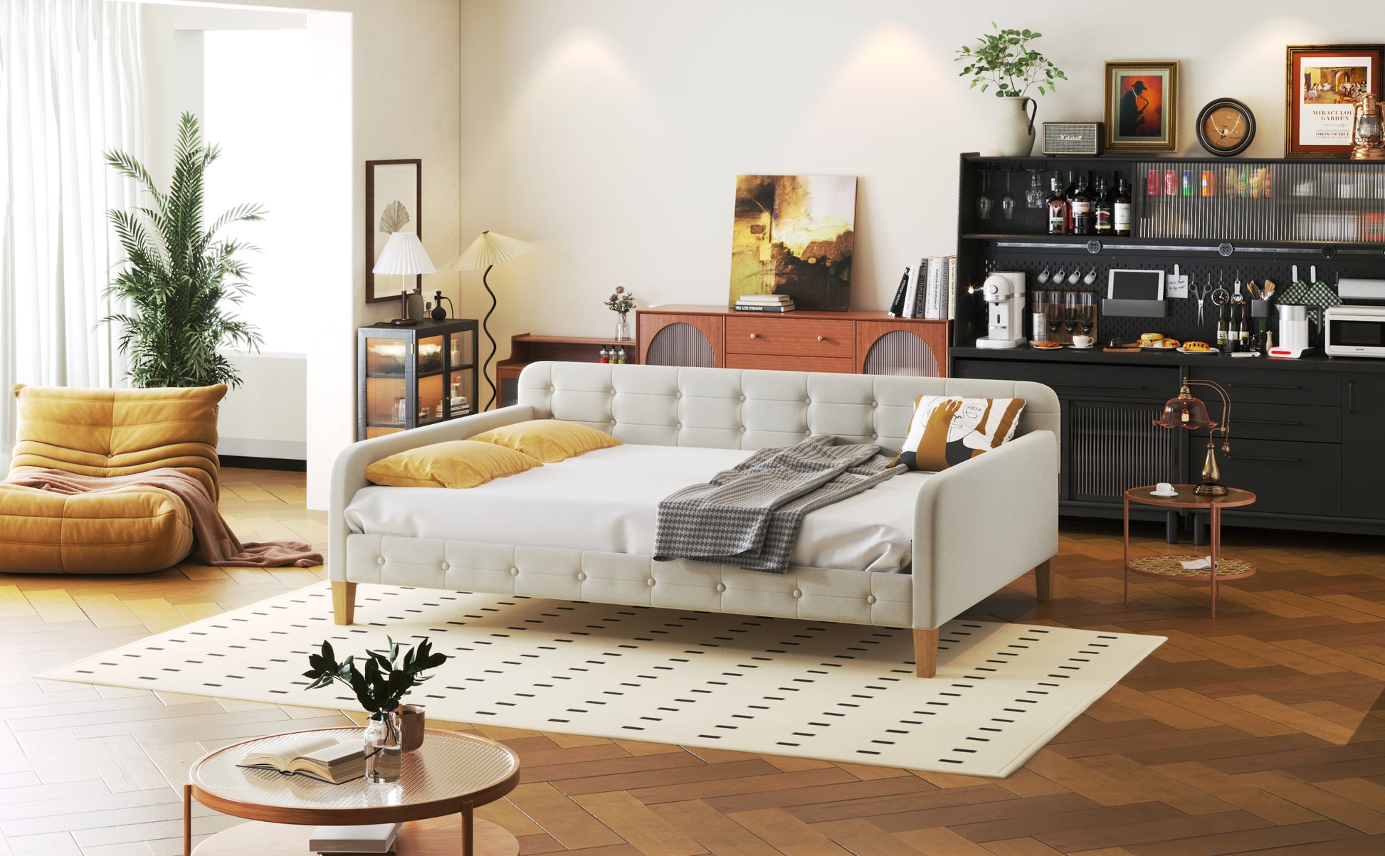 Full Size Upholstered Daybed With 4 Support Legs,White Full White Upholstered