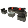 5 Pieces Pe Rattan Sectional Outdoor Furniture Cushioned U Sofa Set With 2 Pillow Grey Wicker Black Cushion Yes Sectional Black Grey Weather Resistant Frame Mildew Resistant Cushion Garden & Outdoor Modern Complete Patio Sets Fiber Foam And Polyester