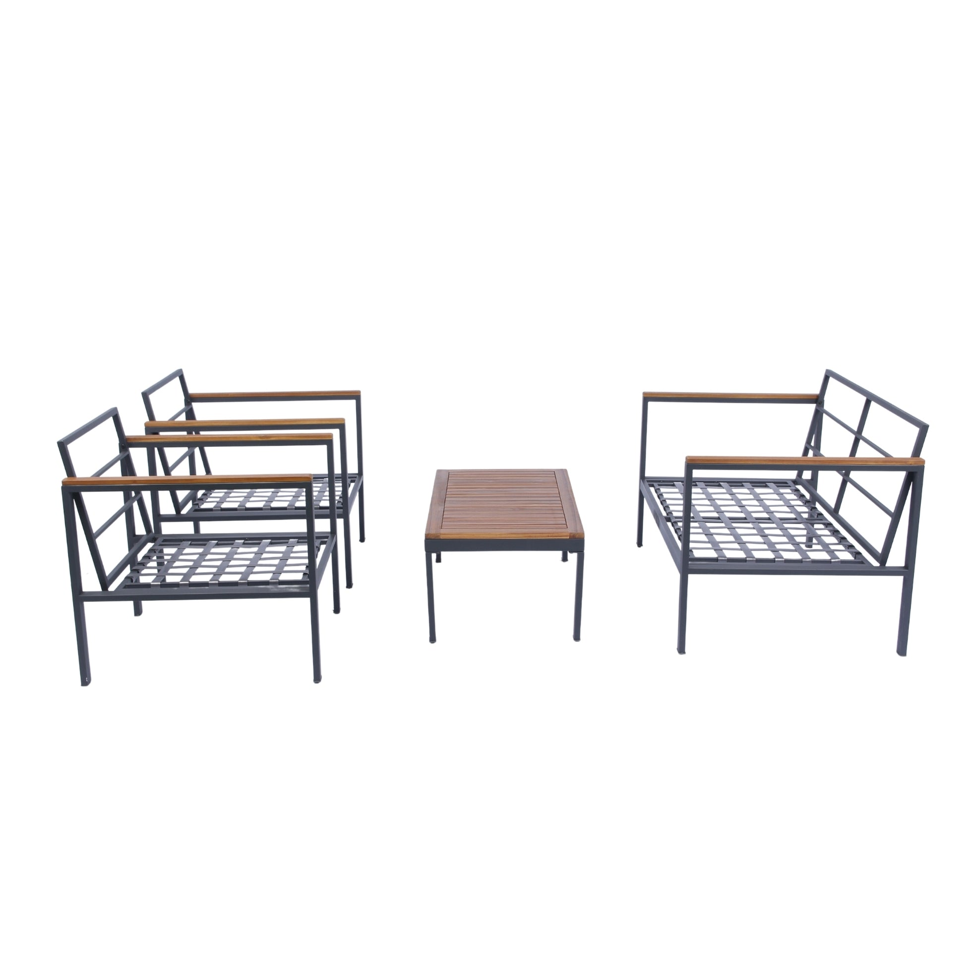 4 Piece Outdoor Sofa Set With Acacia Wood Top, Padded Patio Conversation Table Chair Set W Coffee Table For Garden, Backyard, Poolside Dark Grey Cushion Yes Complete Patio Set Dark Grey Rust Resistant Frame Mildew Resistant Cushion Garden & Outdoor