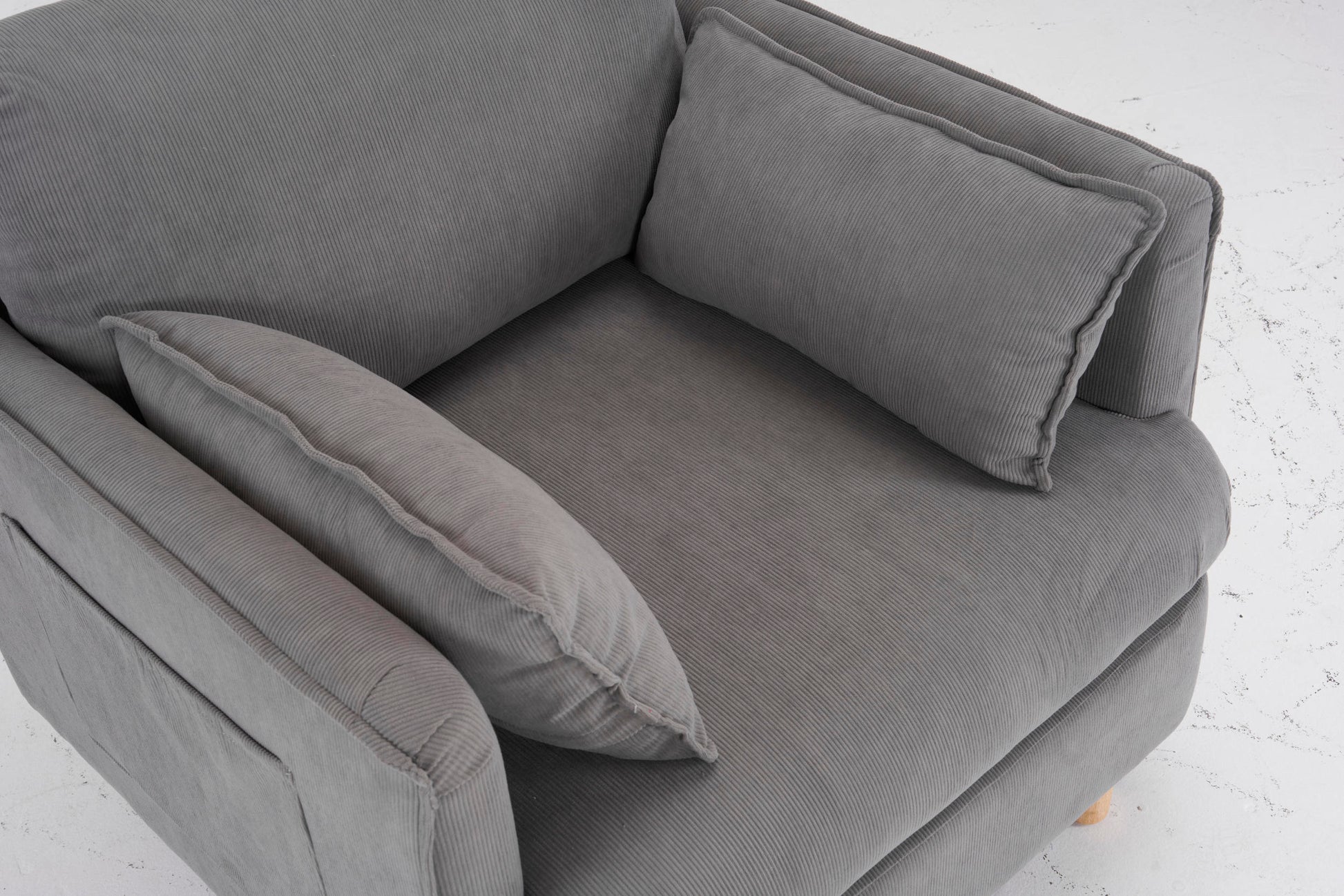 29.5 "W Modern Fabric Decorative Chair Armchair Upholstered Reading Chair Single Sofa Casual Club Chair With Solid Wooden Feet And 2 Pillow, For Living Room, Bedroom, Bed Room, Office, Corduroy Fabric Grey Foam Corduroy