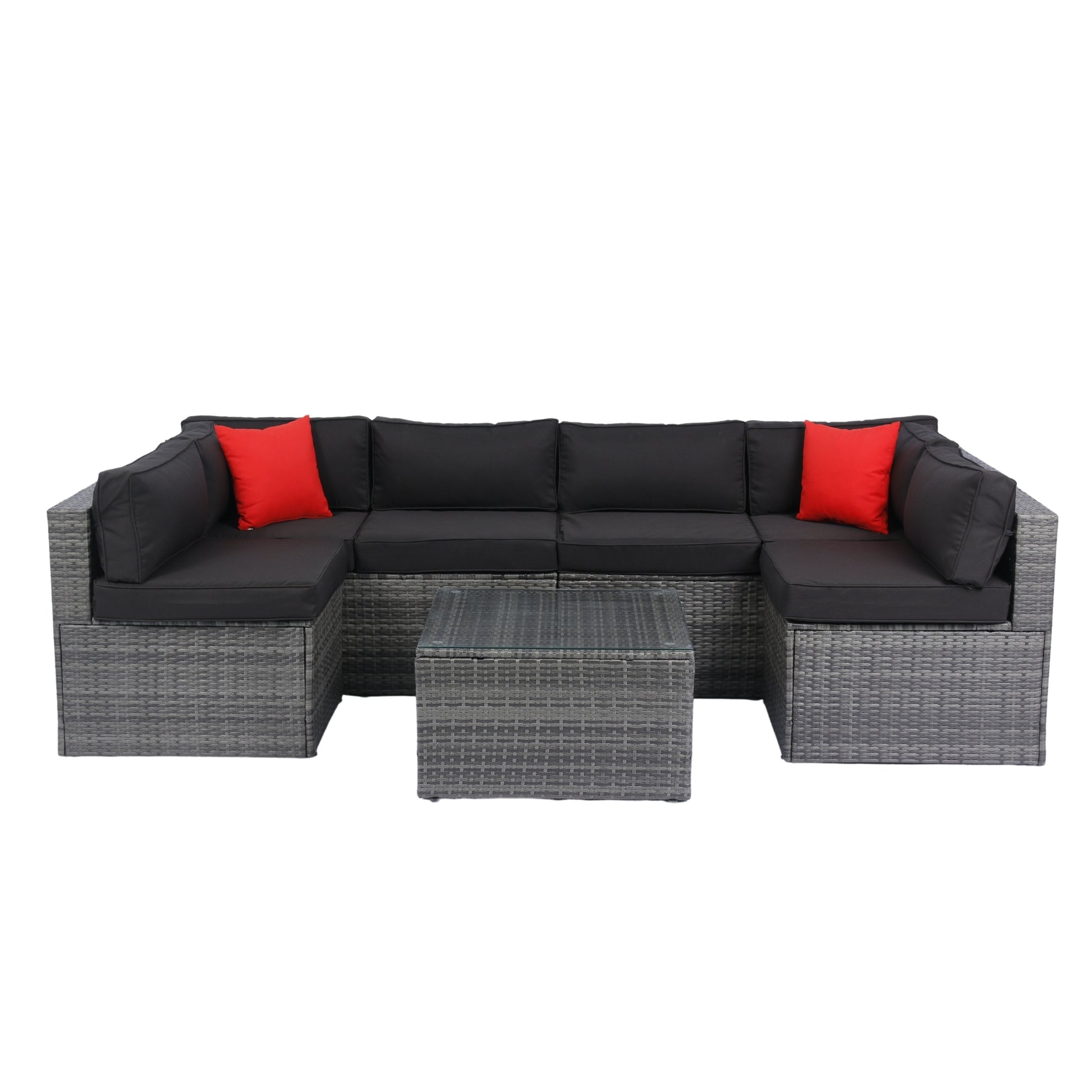 5 Pieces Pe Rattan Sectional Outdoor Furniture Cushioned U Sofa Set With 2 Pillow Grey Wicker Black Cushion Yes Sectional Black Grey Weather Resistant Frame Mildew Resistant Cushion Garden & Outdoor Modern Complete Patio Sets Fiber Foam And Polyester