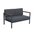 4 Piece Outdoor Sofa Set With Acacia Wood Top, Padded Patio Conversation Table Chair Set W Coffee Table For Garden, Backyard, Poolside Dark Grey Cushion Yes Complete Patio Set Dark Grey Rust Resistant Frame Mildew Resistant Cushion Garden & Outdoor