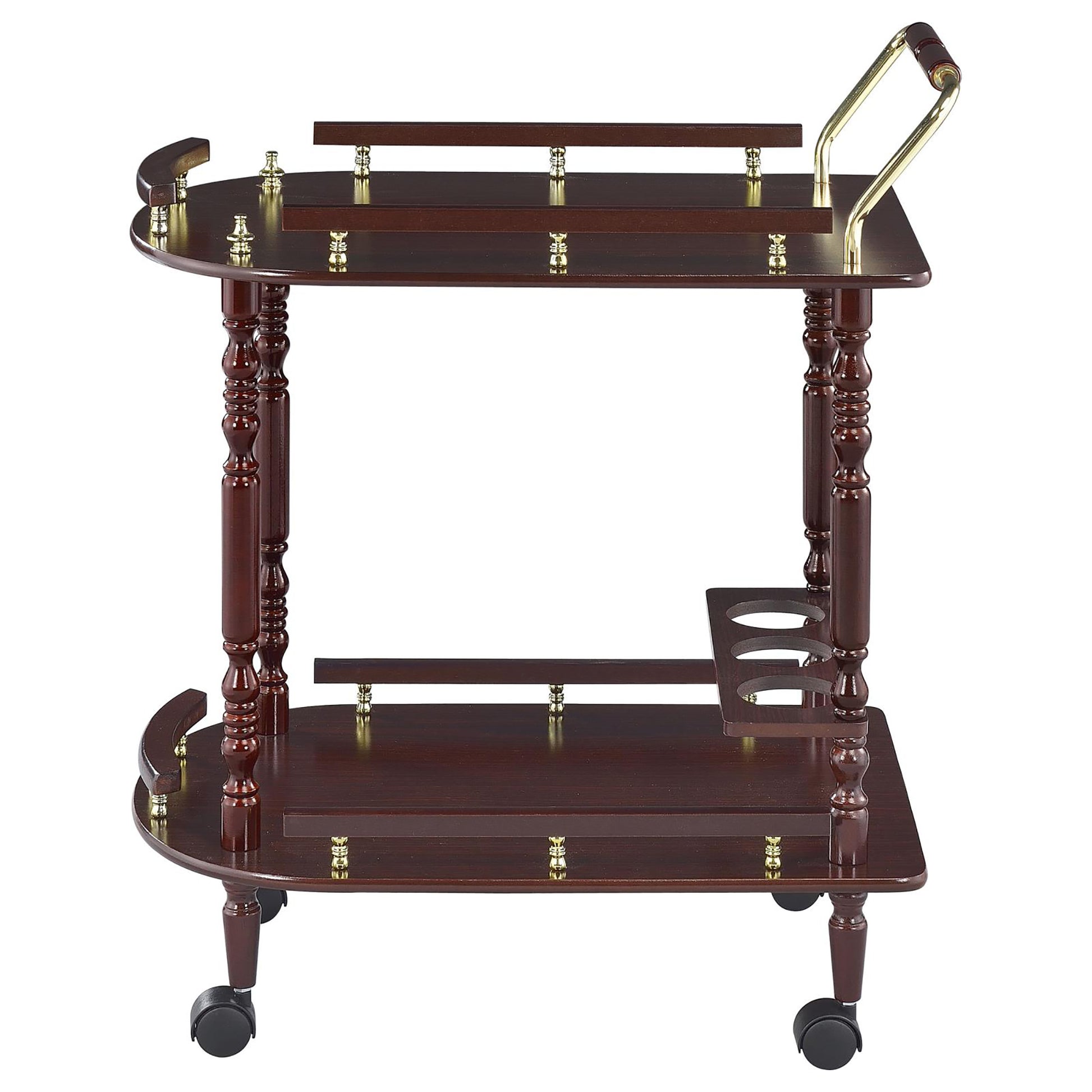 Merlot And Brass 2 Shelf Serving Cart Brown Brown Dining Room Traditional Rectangular Kitchen Carts Rubberwood Wood Metal Small Less Than 40In