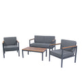 4 Piece Outdoor Sofa Set With Acacia Wood Top, Padded Patio Conversation Table Chair Set W Coffee Table For Garden, Backyard, Poolside Dark Grey Cushion Yes Complete Patio Set Dark Grey Rust Resistant Frame Mildew Resistant Cushion Garden & Outdoor