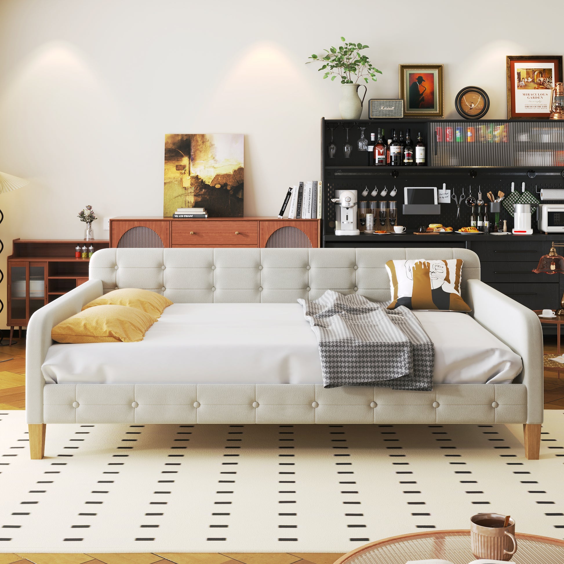 Full Size Upholstered Daybed With 4 Support Legs,White Full White Upholstered