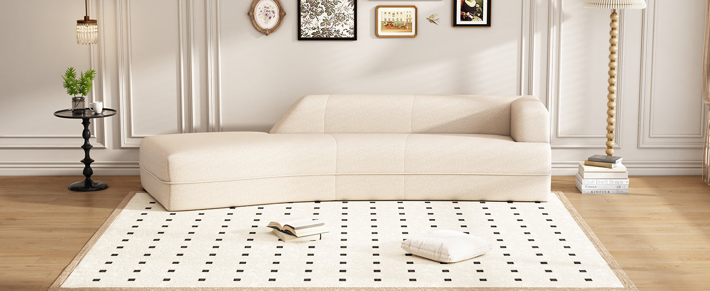 109.4" Curved Chaise Lounge Modern Indoor Sofa Couch For Living Room, Beige Old Sku:Wf313109Aaa Beige Boucle 2 Seat