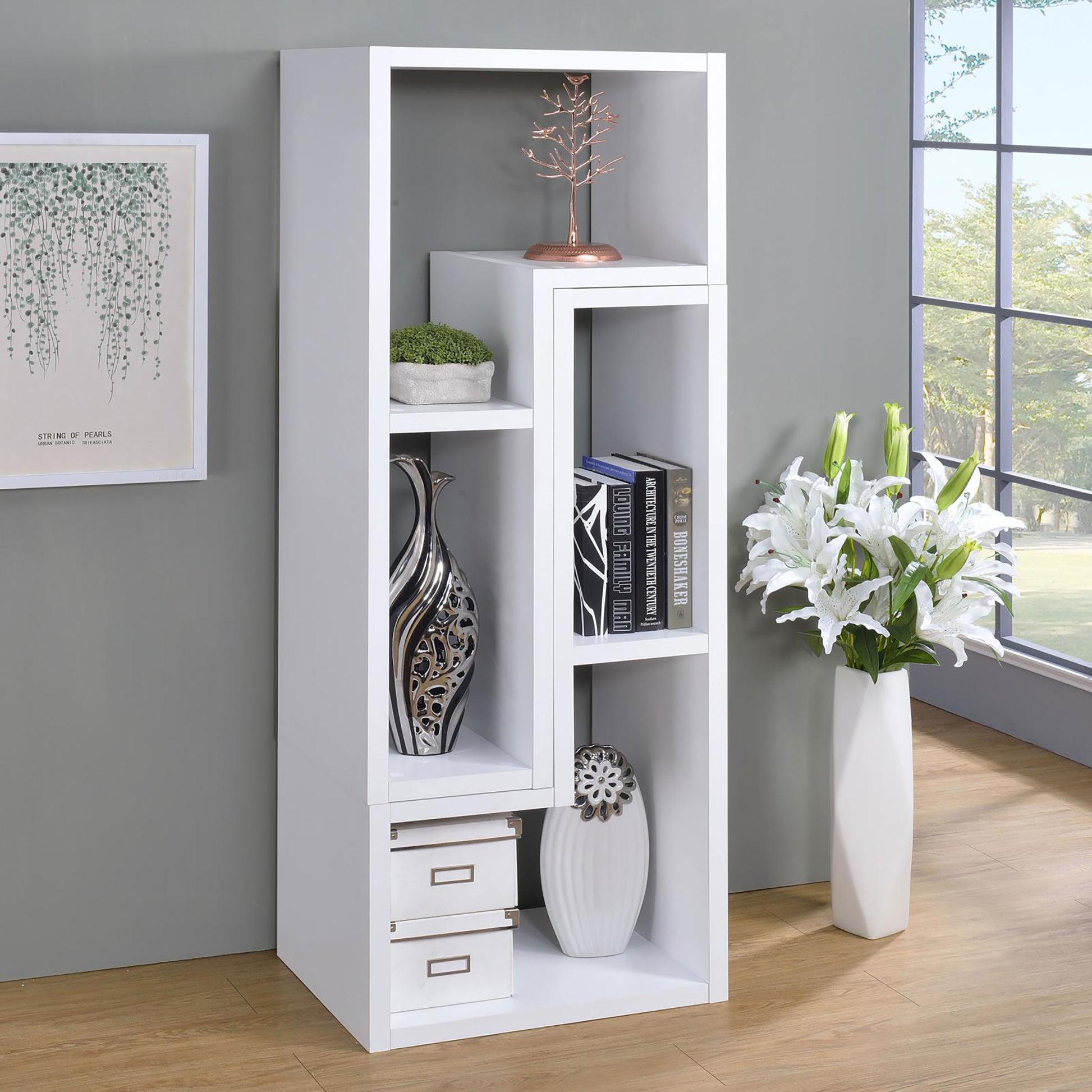 White Convertable Bookcase 5 White White Standard Office Open Back Wood Transitional Wood