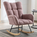 Rocking Chair With Pocket, Soft Teddy Fabric Rocking Chair For Nursery, Comfy Wingback Glider Rocker With Safe Solid Wood Base For Living Room Bedroom Balcony Pink Pink Casual Foam Teddy