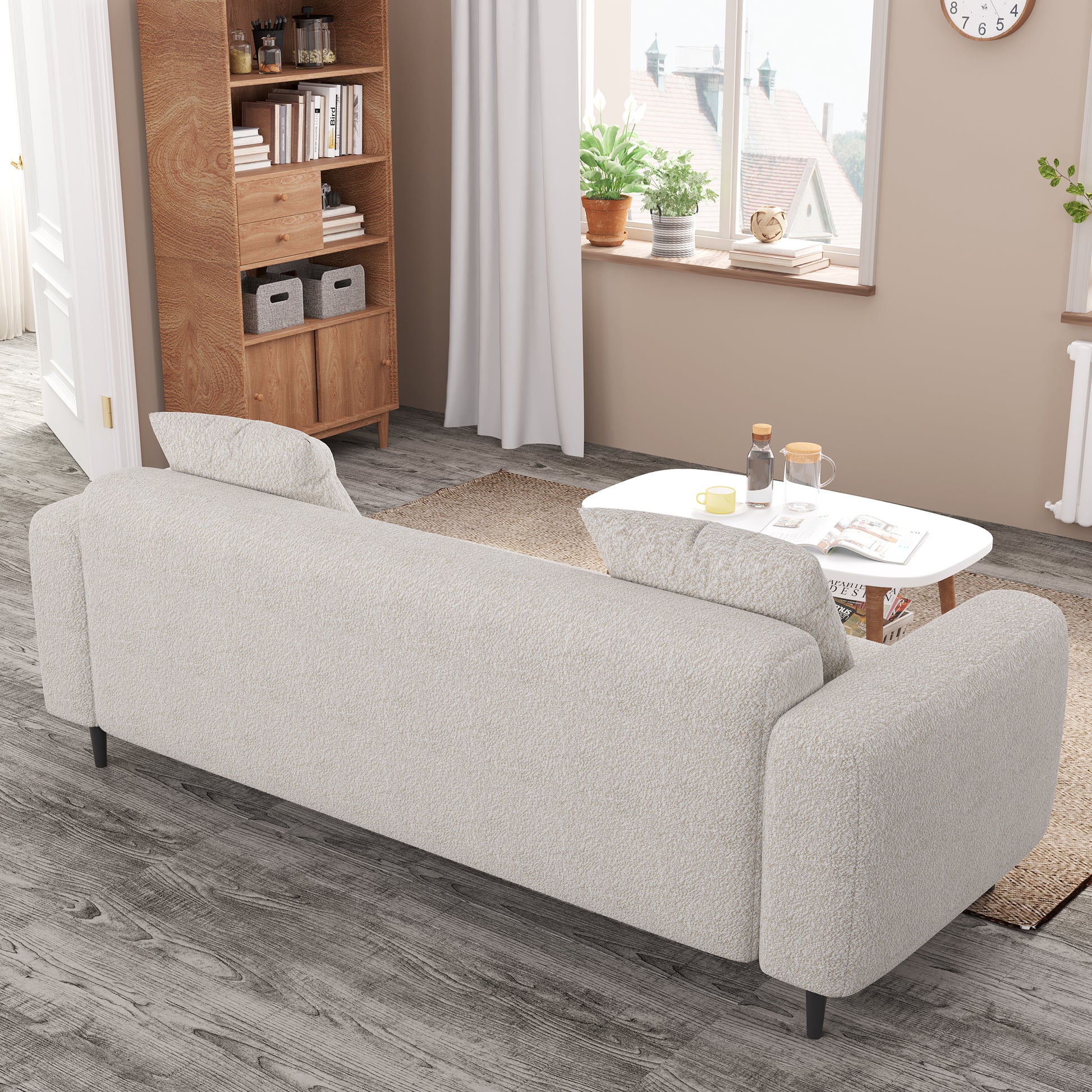 77.2 Large Size Two Seat Sofa,Modern Upholstered,White Mohair Granular Velvet White Velvet Primary Living Space Soft Modern Eucalyptus Polyurethane Foam Eucalyptus 2 Seat