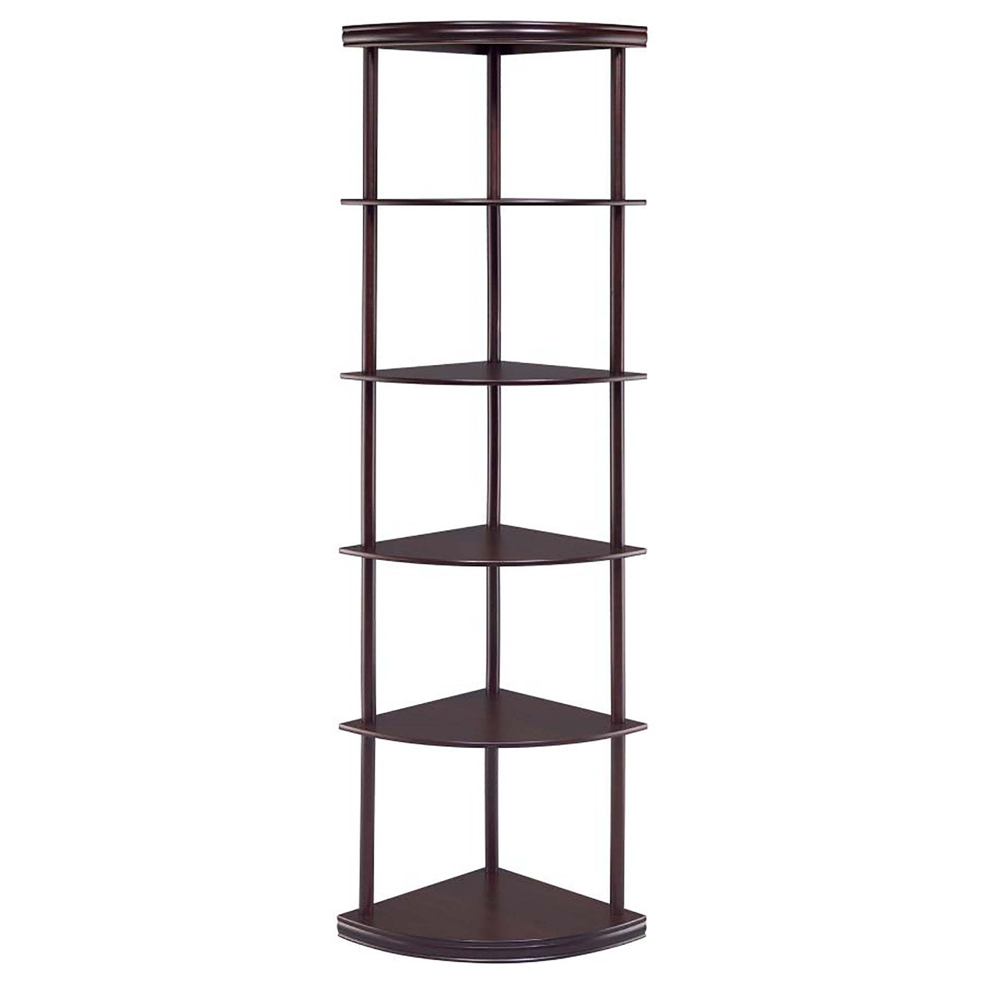 Cappuccino Corner Bookcase 5 Cappuccino Brown Corner Vertical Office Open Back Wood Transitional Rubberwood Wood