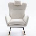 35.5 Inch Rocking Chair With Pocket, Soft Teddy Fabric Rocking Chair For Nursery, Comfy Wingback Glider Rocker With Safe Solid Wood Base For Living Room Bedroom Balcony White White Casual Foam Teddy