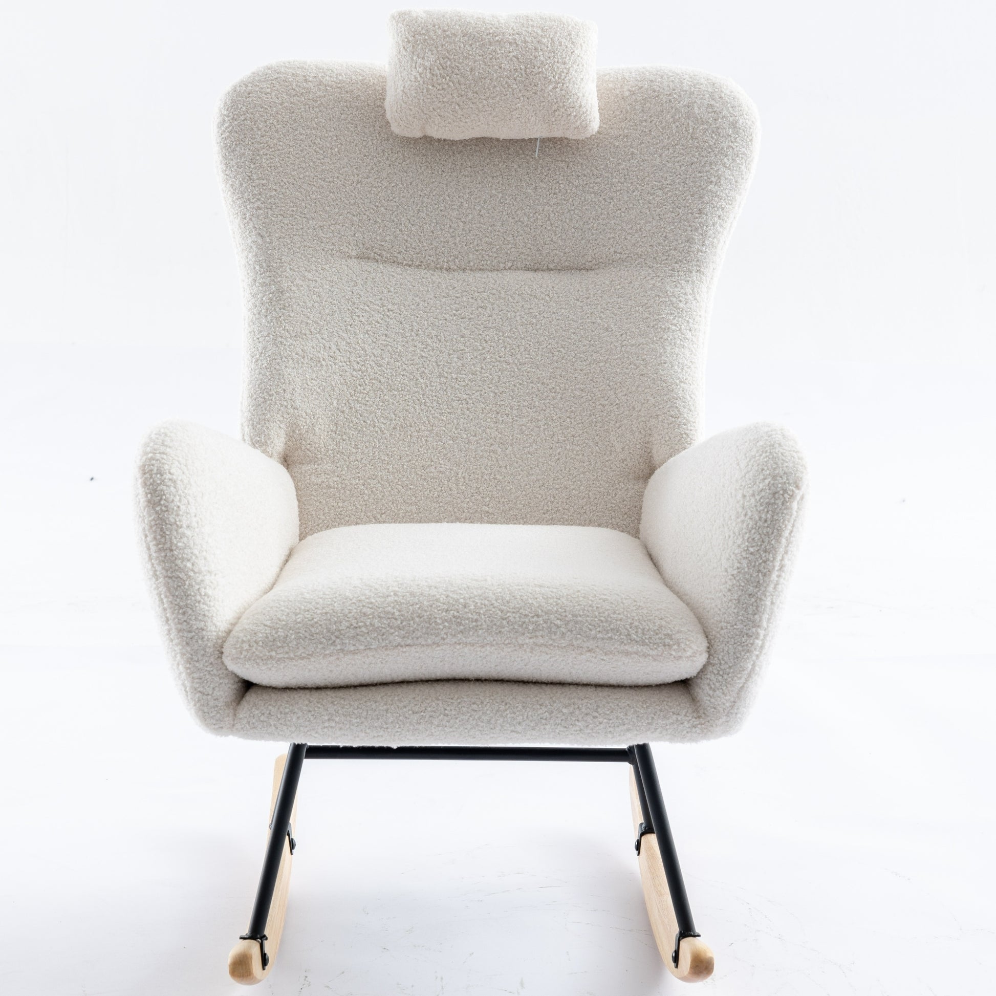 35.5 Inch Rocking Chair With Pocket, Soft Teddy Fabric Rocking Chair For Nursery, Comfy Wingback Glider Rocker With Safe Solid Wood Base For Living Room Bedroom Balcony White White Casual Foam Teddy