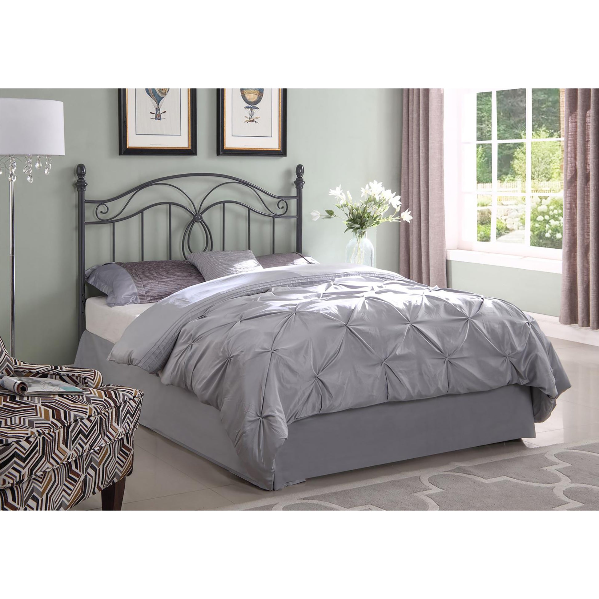 Dark Grey Full Queen Metal Headboard Dark Grey Metal Bedroom Traditional Bed Frame Metal