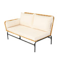 3 Pieces Outdoor Patio Wicker Furniture Sets Table And Chairs With 3.15 Inches Thick Cushion Outdoor Sofa Set Natural Yellow Wicker Creme Cushion Yes Complete Patio Set Light Yellow Rust Resistant Frame Mildew Resistant Cushion Garden & Outdoor Modern