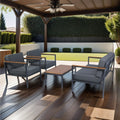 4 Piece Outdoor Sofa Set With Acacia Wood Top, Padded Patio Conversation Table Chair Set W Coffee Table For Garden, Backyard, Poolside Dark Grey Cushion Yes Complete Patio Set Dark Grey Rust Resistant Frame Mildew Resistant Cushion Garden & Outdoor