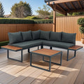 4 Piece L Shaped Patio Wicker Outdoor 5 Seater Sectional Sofa Seating Group Conversation Sets With Side Table & Dark Grey Cushions Yes Complete Patio Set Dark Grey Rust Resistant Frame Mildew Resistant Cushion Garden & Outdoor Modern Sectional Seating