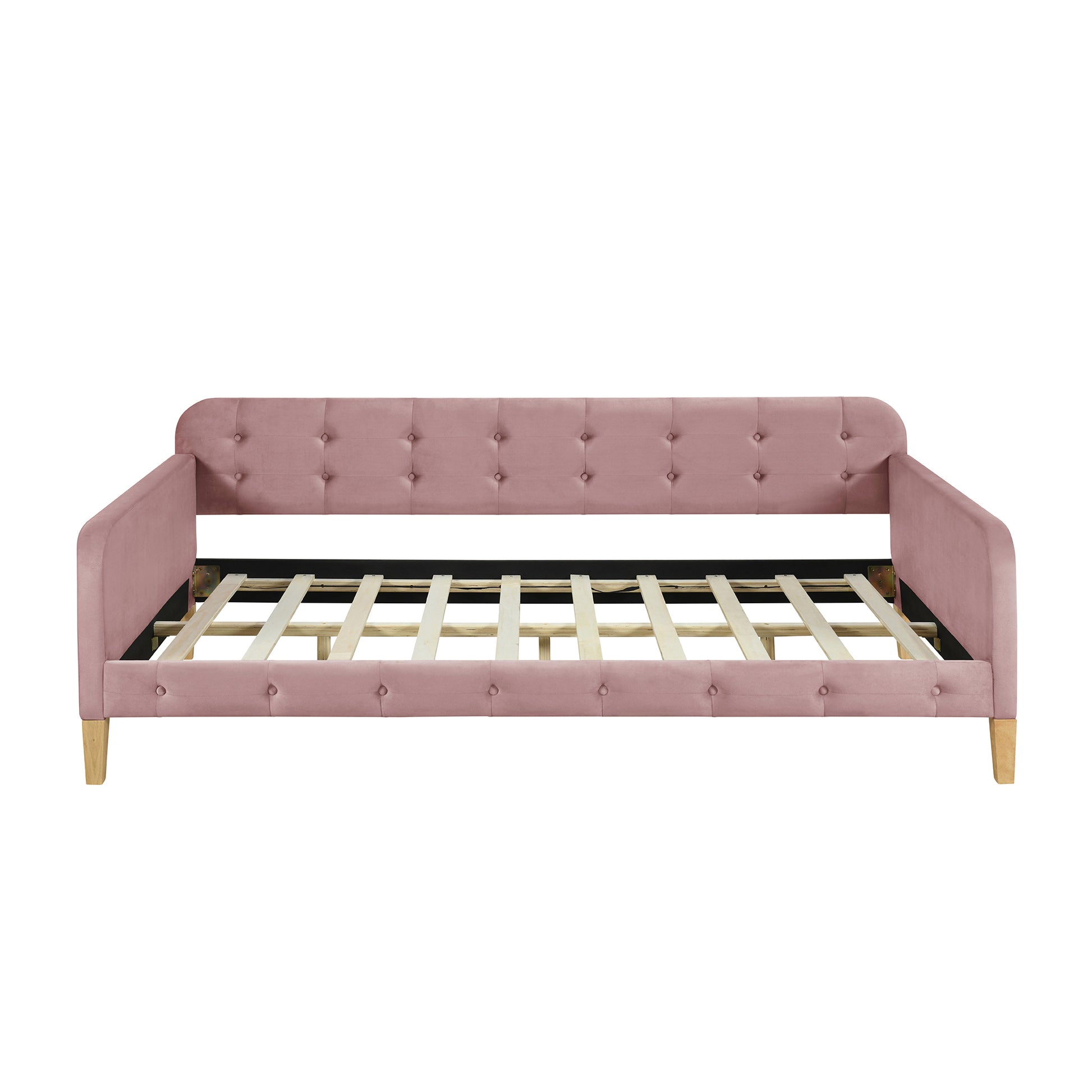 Twin Size Upholstered Daybed With 4 Support Legs, Pink Twin Pink Upholstered