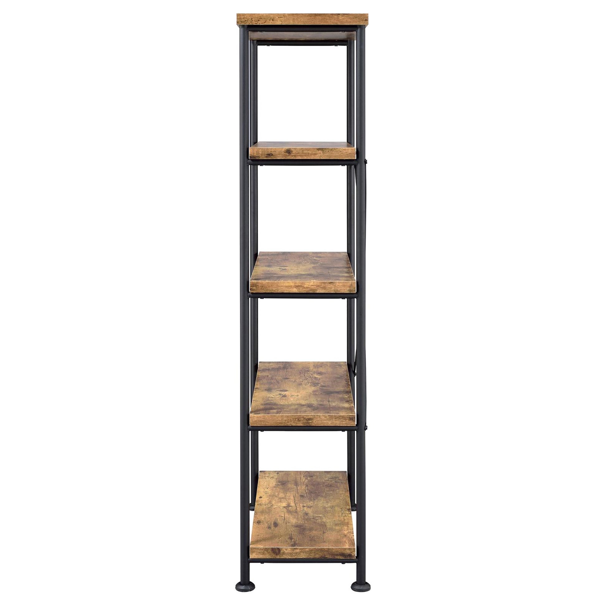 Antique Nutmeg And Black 4 Shelf Bookcase 4 Brown Brown Standard Vertical Office Open Back Wood Farmhouse,Rustic Wood