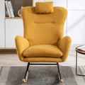 35.5 Inch Rocking Chair With Pocket, Soft Teddy Fabric Rocking Chair For Nursery, Comfy Wingback Glider Rocker With Safe Solid Wood Base For Living Room Bedroom Balcony Turmeric Yellow Casual Foam Teddy