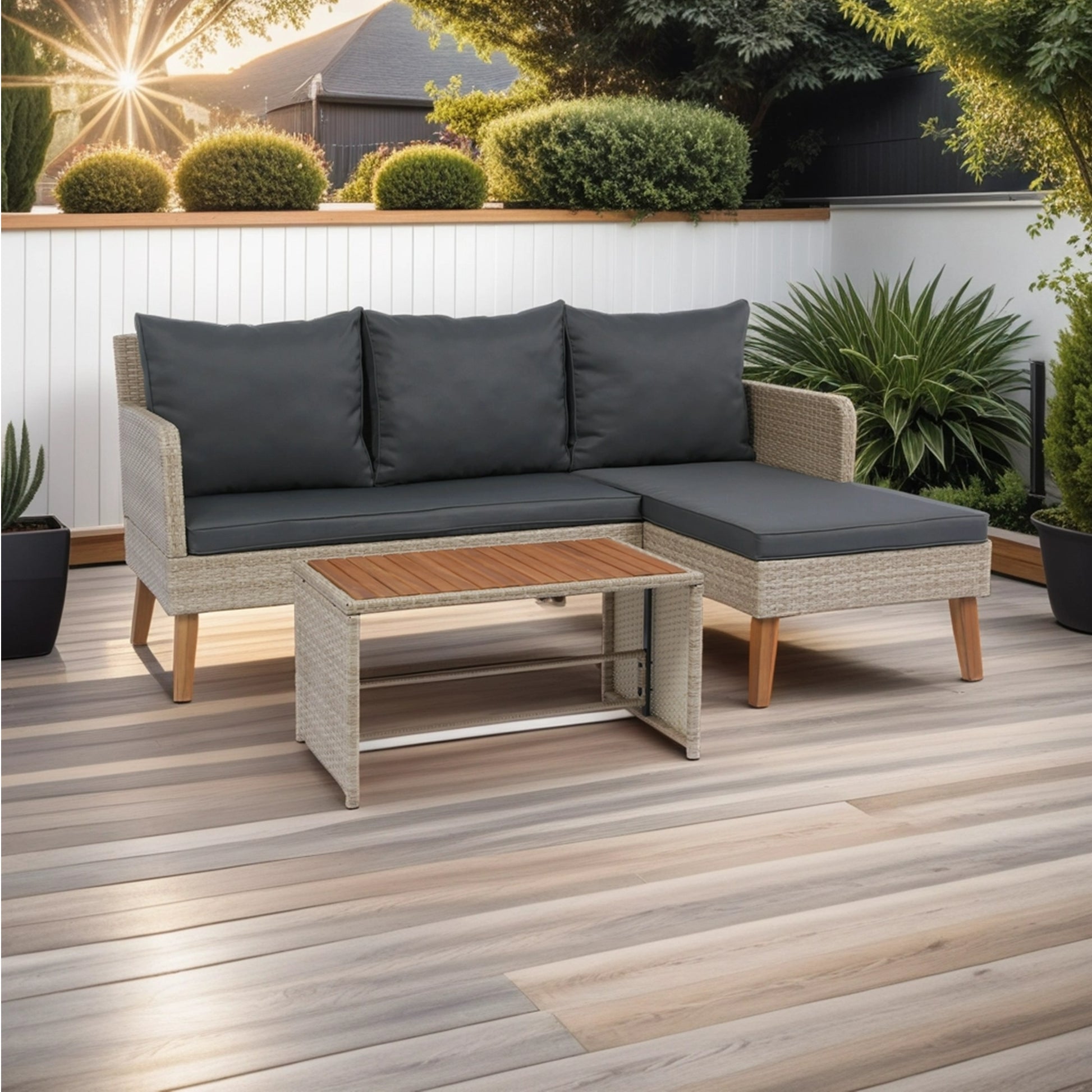 3 Piece Patio Sectional Wicker Rattan Outdoor Furniture Sofa Set Natural Yellow Wicker Dark Grey Cushion Yes Complete Patio Set Dark Grey Rust Resistant Frame Mildew Resistant Cushion Garden & Outdoor Modern Complete Patio Sets Fiber Foam Pads Pe Rattan