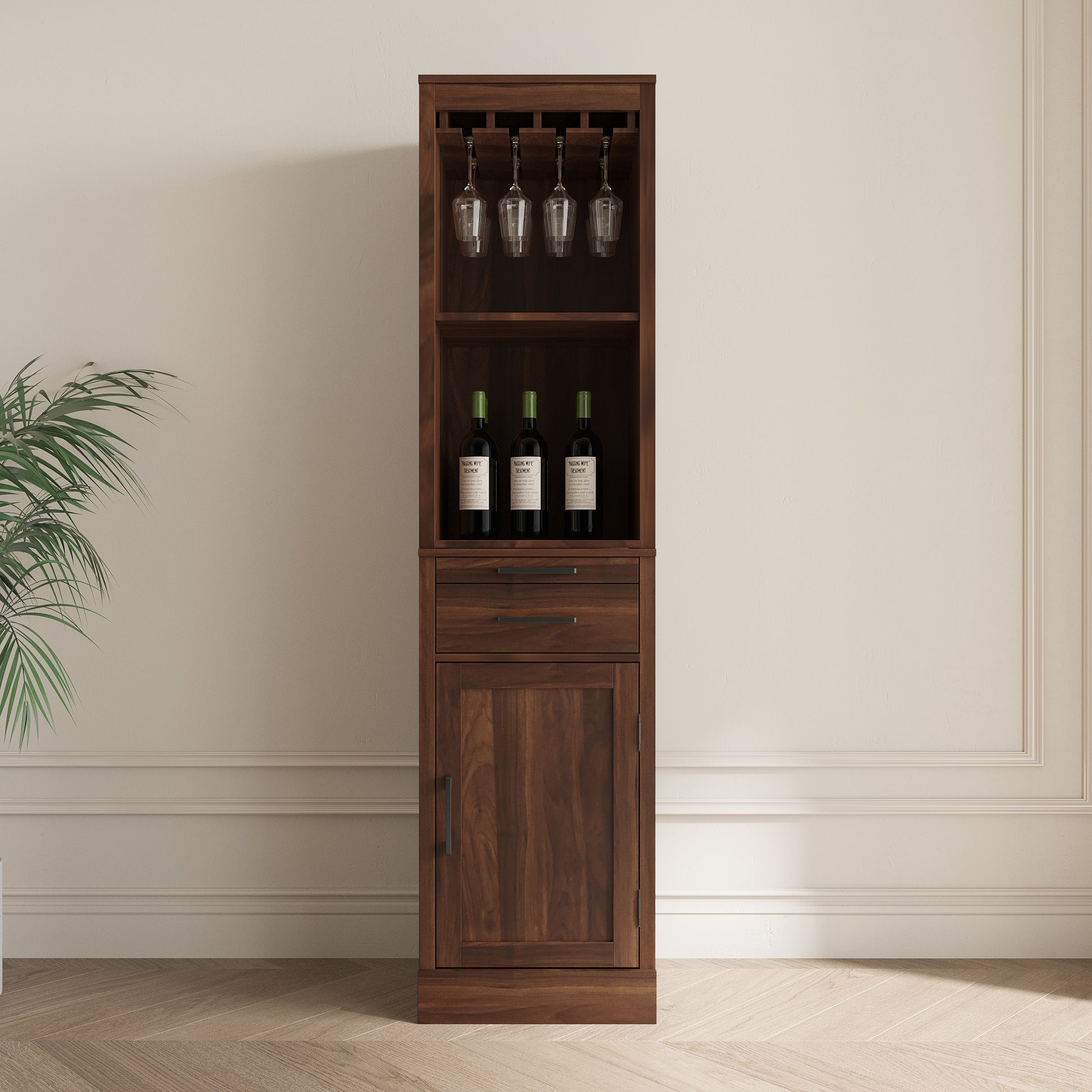 Brown Walnut Color Modular Wine Bar Cabinet Buffet Cabinet With Hutch For Dining Room Walnut Brown Mdf