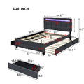 Queen Size Upholstered Platform Bed With Led Frame, With Twin Xl Size Trundle And 2 Drawers, Linen Fabric, Gray Gray Linen