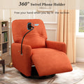 270 Degree Swivel Electric Recliner Home Theater Seating Single Reclining Sofa Rocking Motion Recliner With A Phone Holder For Living Room, Orange Orange Foam Polyester