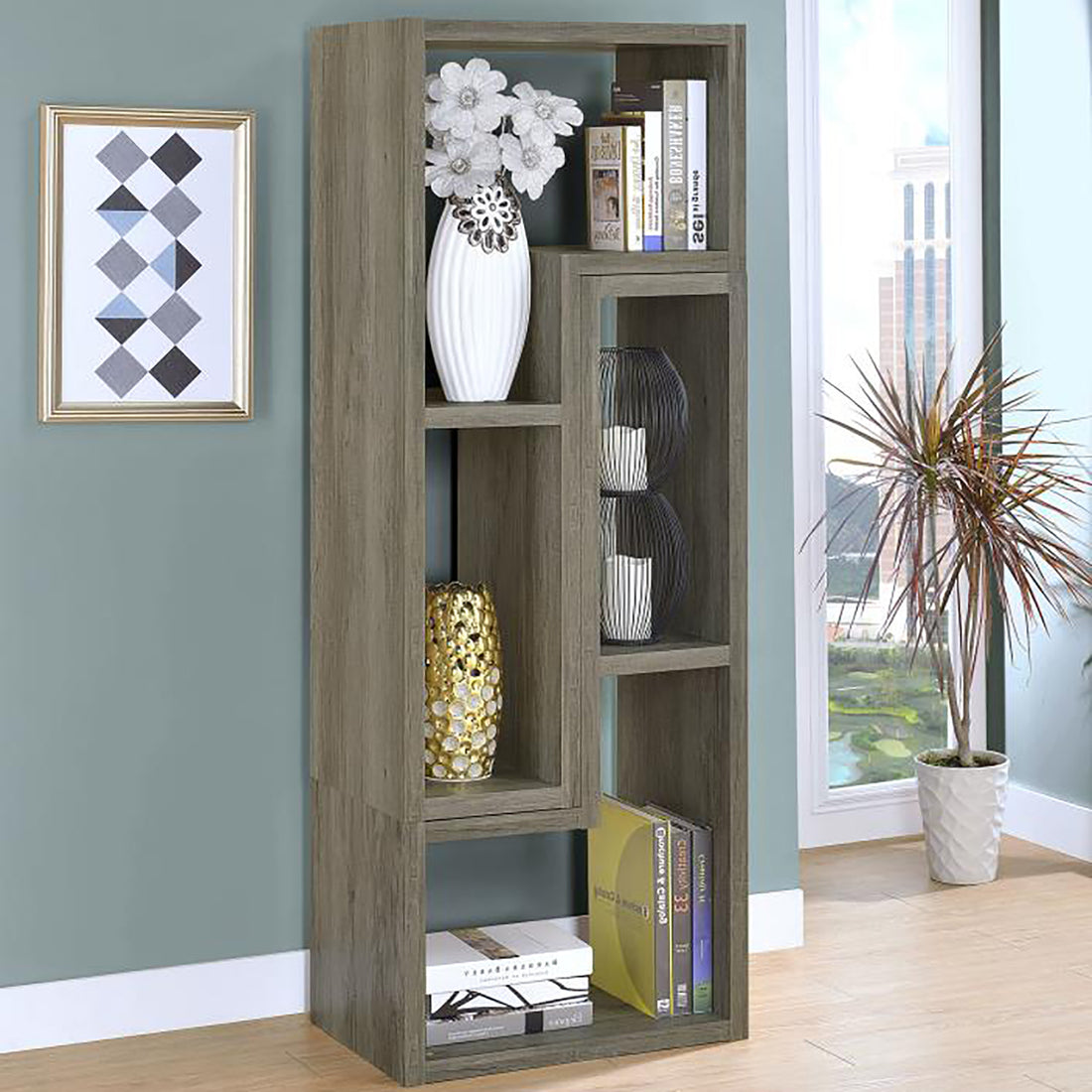 Grey Driftwood Convertable Bookcase 6 Grey Gray Standard Office Open Back Wood Transitional Wood