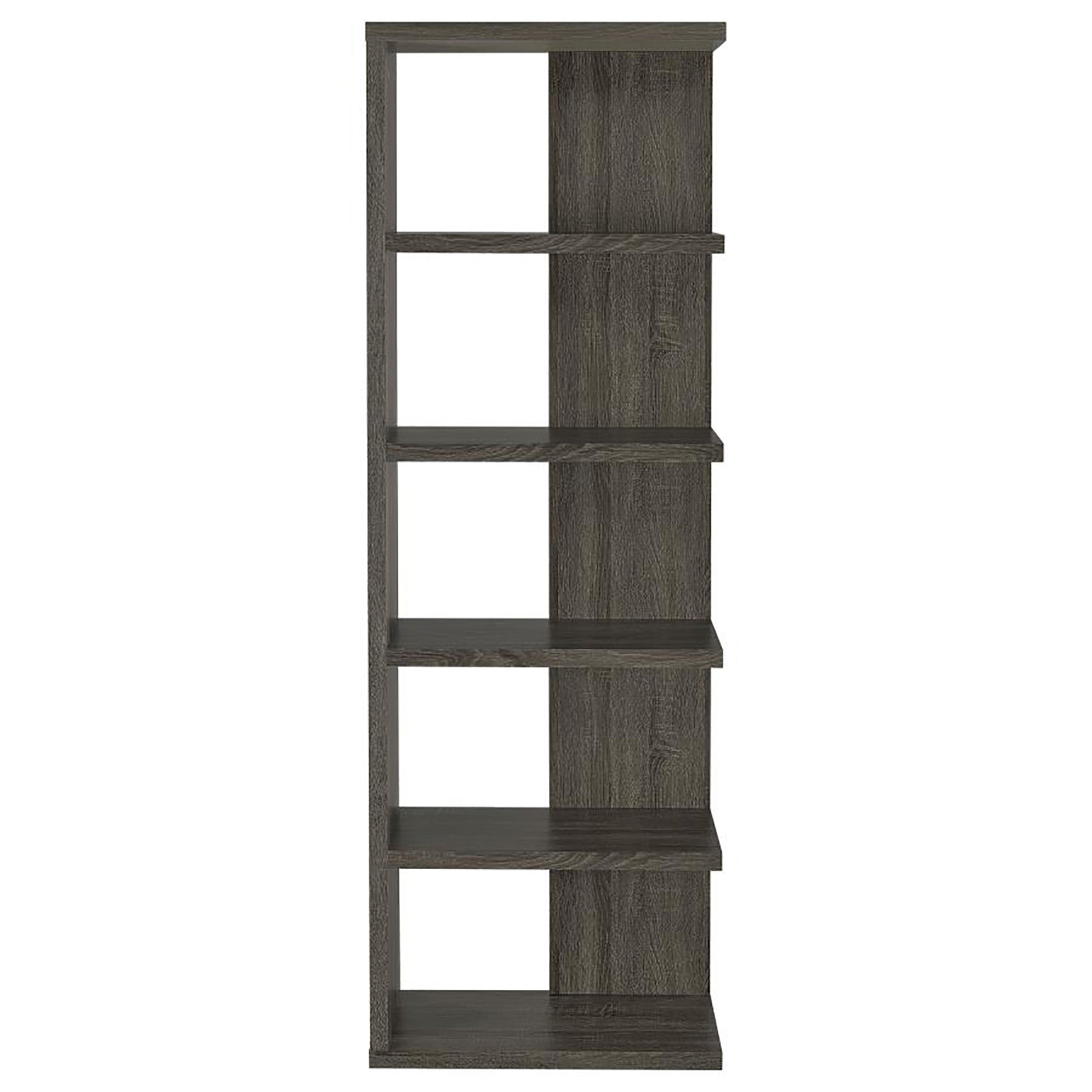 Weathered Grey 5 Shelf Bookcase 5 Grey Gray Corner Vertical Office Open Back Wood Transitional Wood