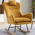 35.5 Inch Rocking Chair With Pocket, Soft Teddy Fabric Rocking Chair For Nursery, Comfy Wingback Glider Rocker With Safe Solid Wood Base For Living Room Bedroom Balcony Turmeric Yellow Casual Foam Teddy