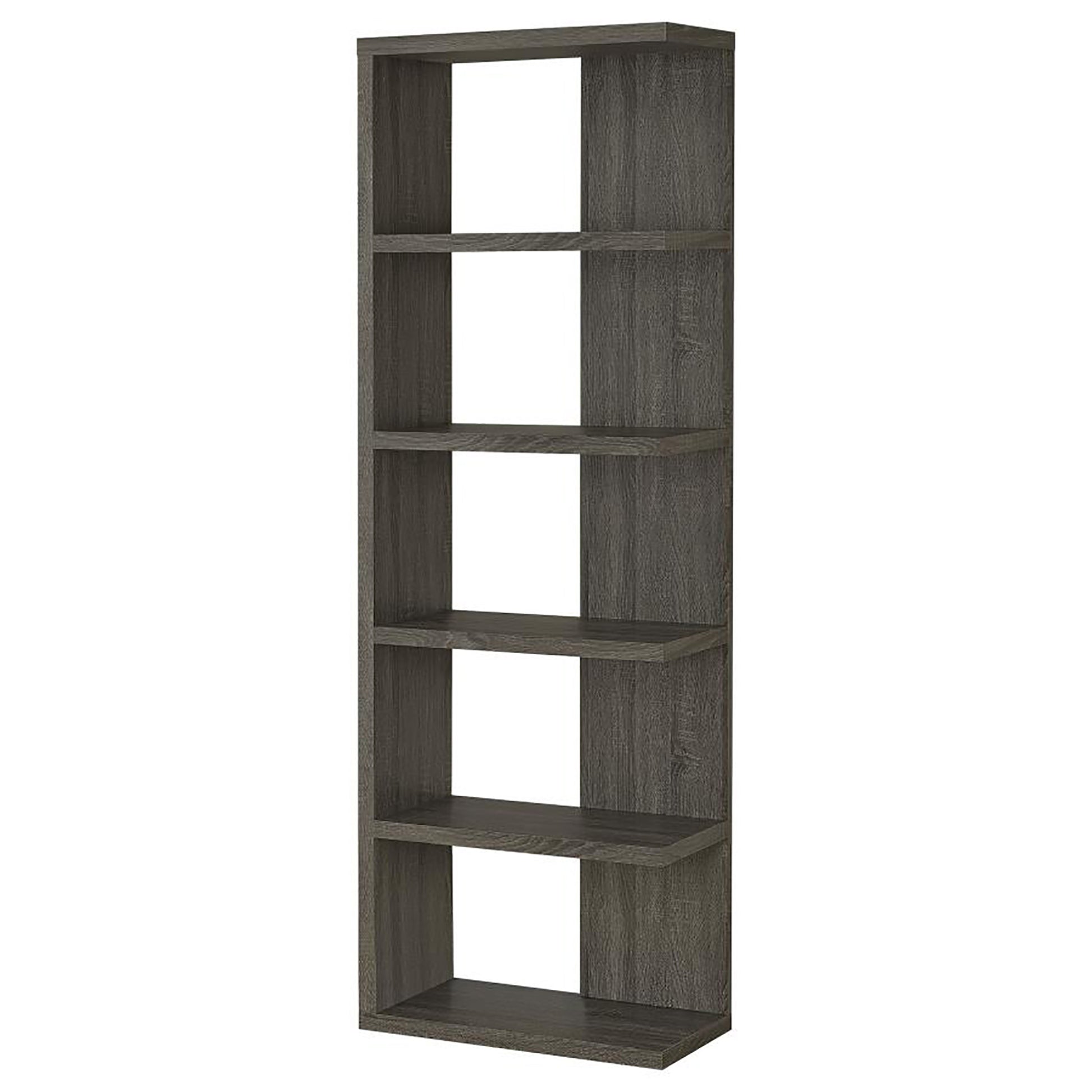 Weathered Grey 5 Shelf Bookcase 5 Grey Gray Corner Vertical Office Open Back Wood Transitional Wood