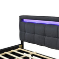 Queen Size Upholstered Platform Bed With Led Frame, With Twin Xl Size Trundle And 2 Drawers, Linen Fabric, Gray Gray Linen