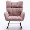 Rocking Chair With Pocket, Soft Teddy Fabric Rocking Chair For Nursery, Comfy Wingback Glider Rocker With Safe Solid Wood Base For Living Room Bedroom Balcony Pink Pink Casual Foam Teddy