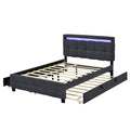 Queen Size Upholstered Platform Bed With Led Frame, With Twin Xl Size Trundle And 2 Drawers, Linen Fabric, Gray Gray Linen