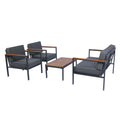 4 Piece Outdoor Sofa Set With Acacia Wood Top, Padded Patio Conversation Table Chair Set W Coffee Table For Garden, Backyard, Poolside Dark Grey Cushion Yes Complete Patio Set Dark Grey Rust Resistant Frame Mildew Resistant Cushion Garden & Outdoor