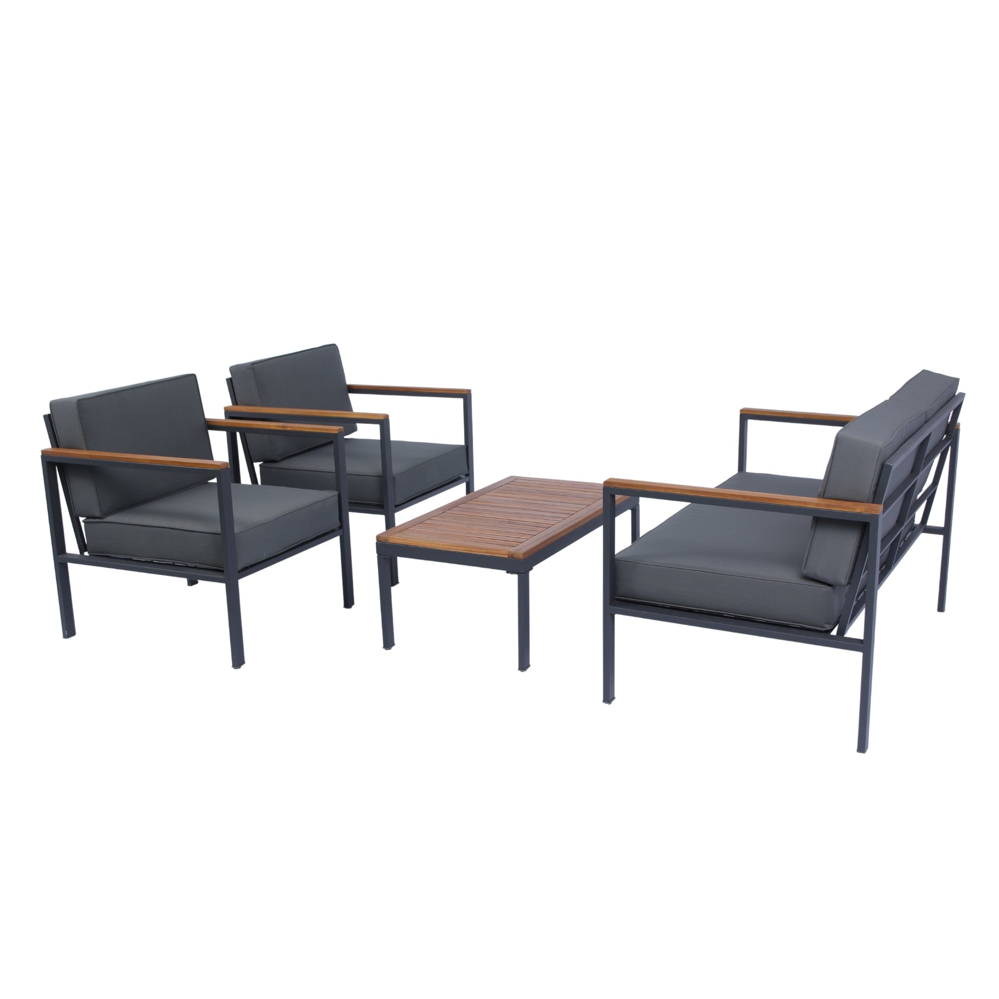 4 Piece Outdoor Sofa Set With Acacia Wood Top, Padded Patio Conversation Table Chair Set W Coffee Table For Garden, Backyard, Poolside Dark Grey Cushion Yes Complete Patio Set Dark Grey Rust Resistant Frame Mildew Resistant Cushion Garden & Outdoor