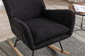 35.5 Inch Rocking Chair With Pocket, Soft Teddy Fabric Rocking Chair For Nursery, Comfy Wingback Glider Rocker With Safe Solid Wood Base For Living Room Bedroom Balcony Black Black Casual Foam Teddy