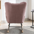 Rocking Chair With Pocket, Soft Teddy Fabric Rocking Chair For Nursery, Comfy Wingback Glider Rocker With Safe Solid Wood Base For Living Room Bedroom Balcony Pink Pink Casual Foam Teddy