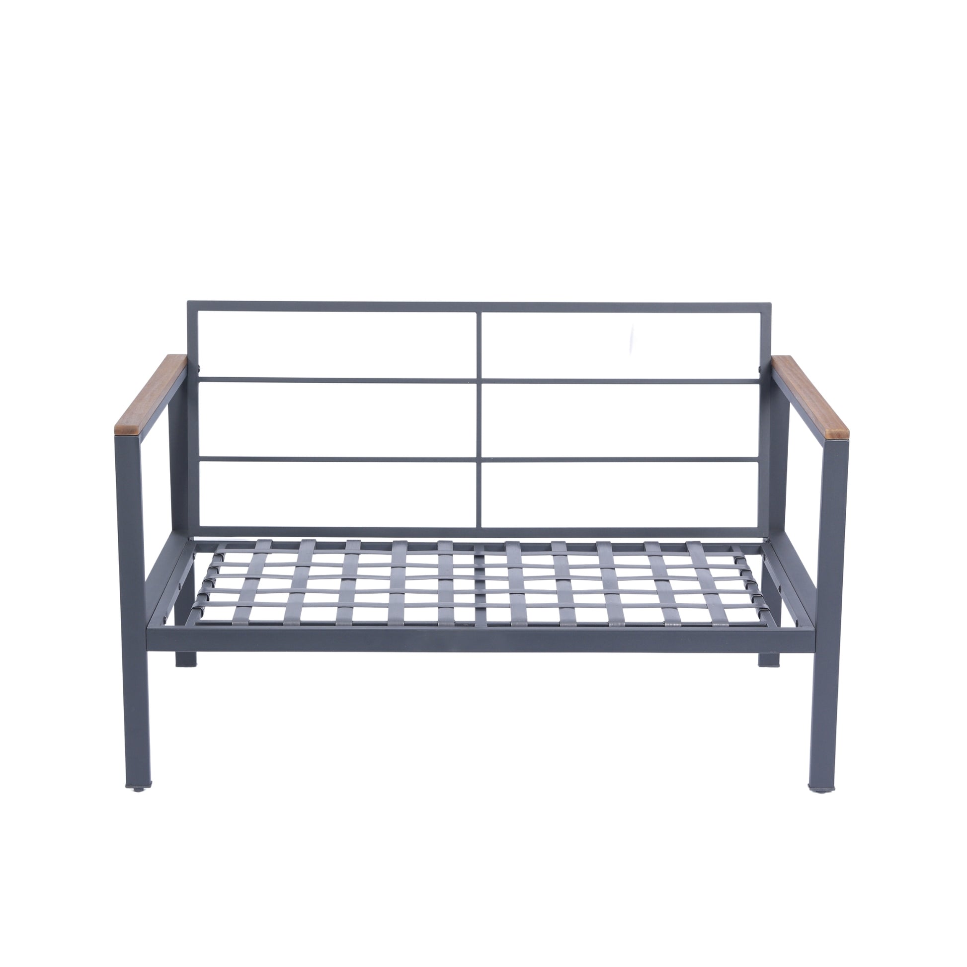 4 Piece Outdoor Sofa Set With Acacia Wood Top, Padded Patio Conversation Table Chair Set W Coffee Table For Garden, Backyard, Poolside Dark Grey Cushion Yes Complete Patio Set Dark Grey Rust Resistant Frame Mildew Resistant Cushion Garden & Outdoor