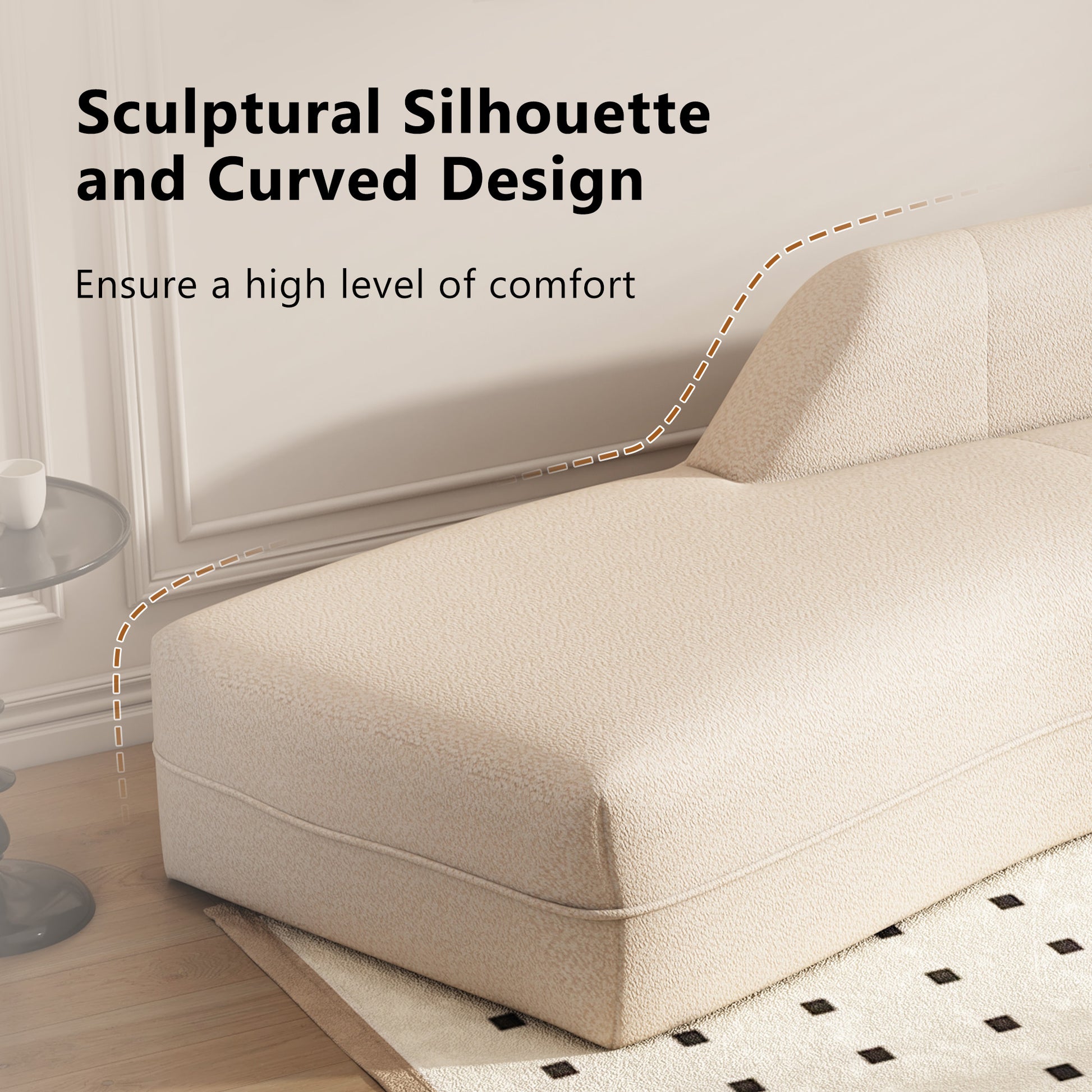 109.4" Curved Chaise Lounge Modern Indoor Sofa Couch For Living Room, Beige Old Sku:Wf313109Aaa Beige Boucle 2 Seat