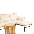 3 Pieces Outdoor Patio Wicker Furniture Sets Table And Chairs With 3.15 Inches Thick Cushion Outdoor Sofa Set Natural Yellow Wicker Creme Cushion Yes Complete Patio Set Light Yellow Rust Resistant Frame Mildew Resistant Cushion Garden & Outdoor Modern